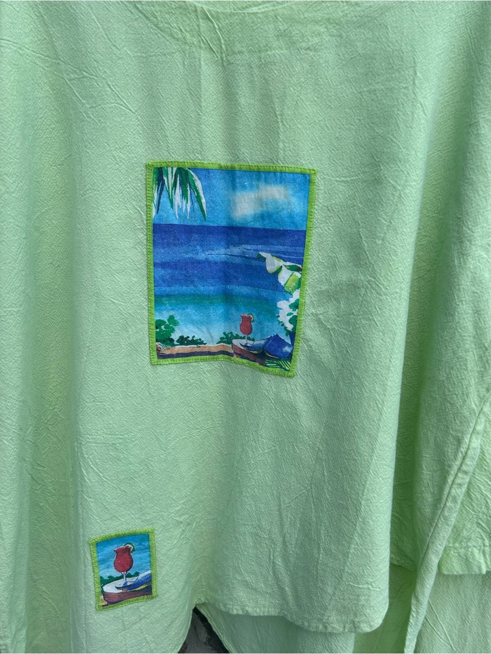 Vintage Beachy Resort Wear Outfit Size XL Green Tropical Lagenlook Oversized Fun - Picture 3 of 7